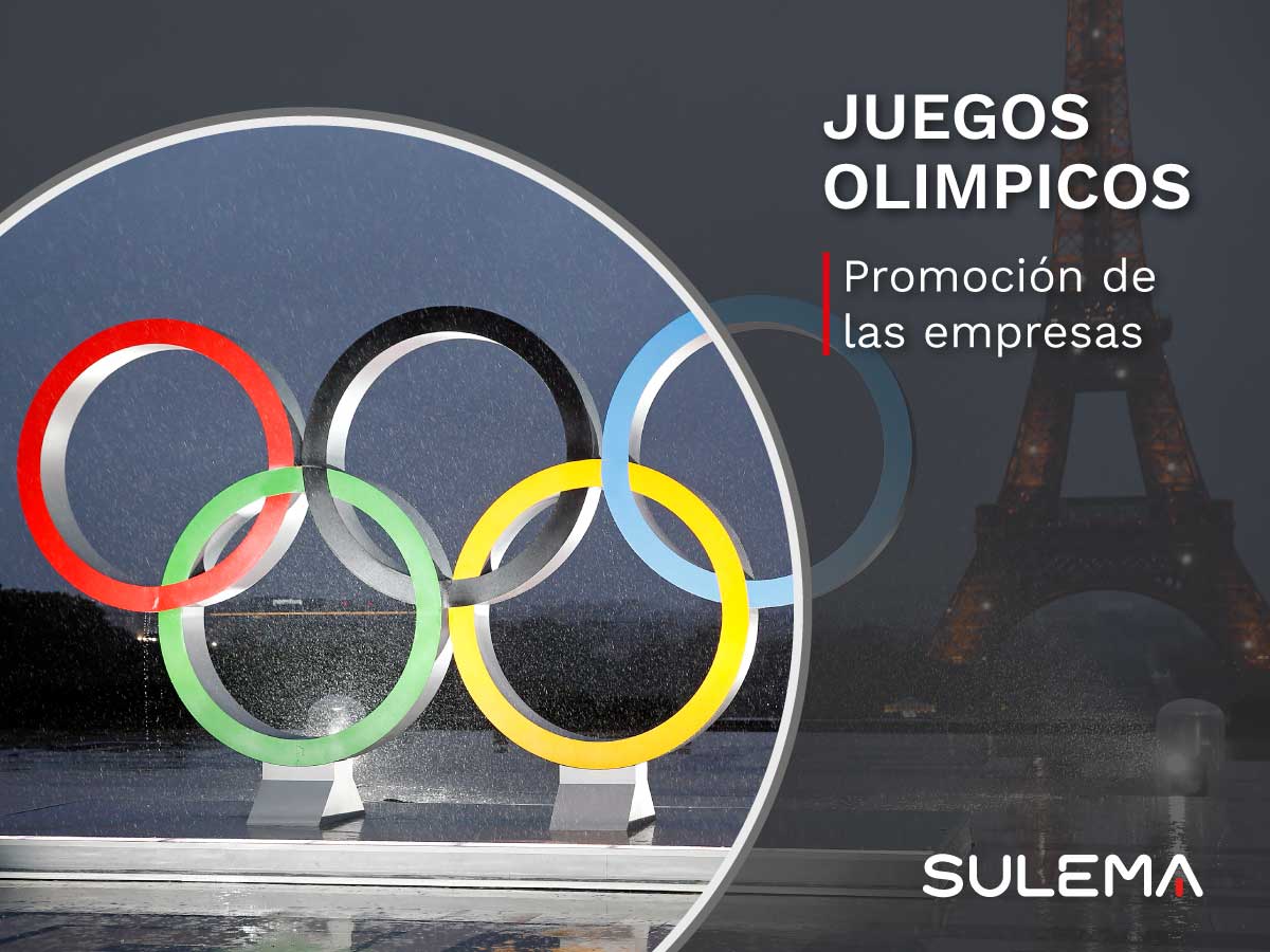 Portada del blog con el texto: "Juegos olímpicos: promoción de las empresas". Se ve el símbolo olímpico y de fondo la torre eifel