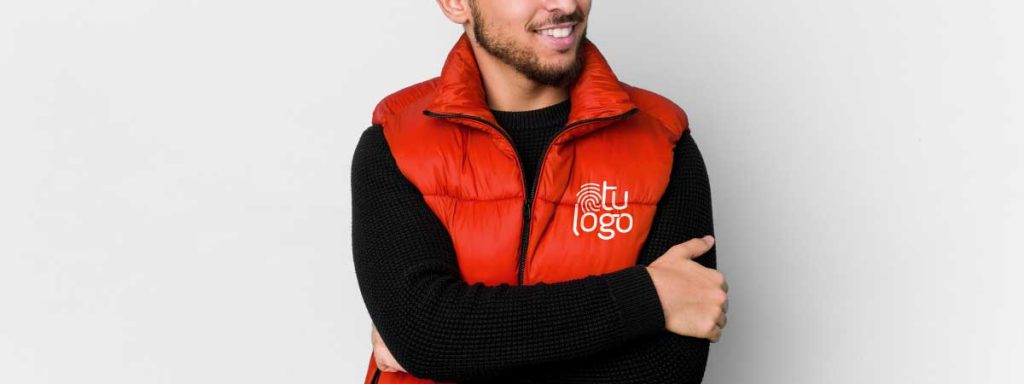Es importante mantener la coherencia con la paleta de colores de tu marca Hombre joven con chaleco personalizado
